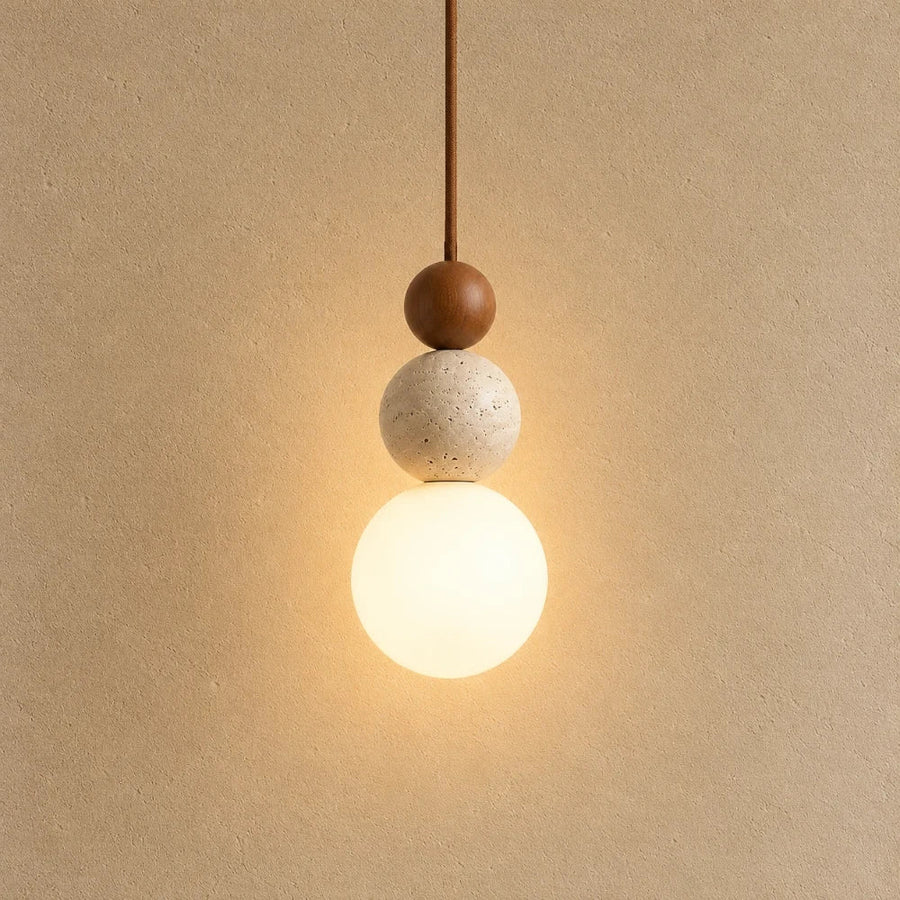 Eiken Travertine & Wood Pendant Light