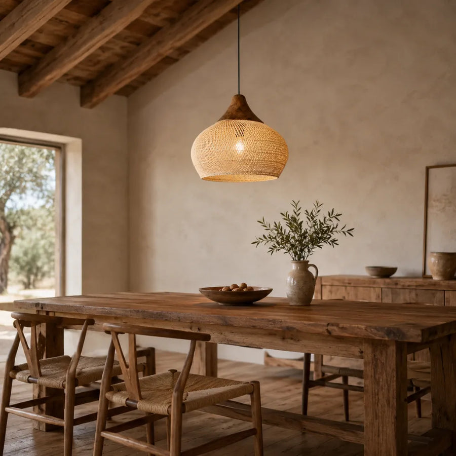 Kaia Rattan & Wood Pendant Light