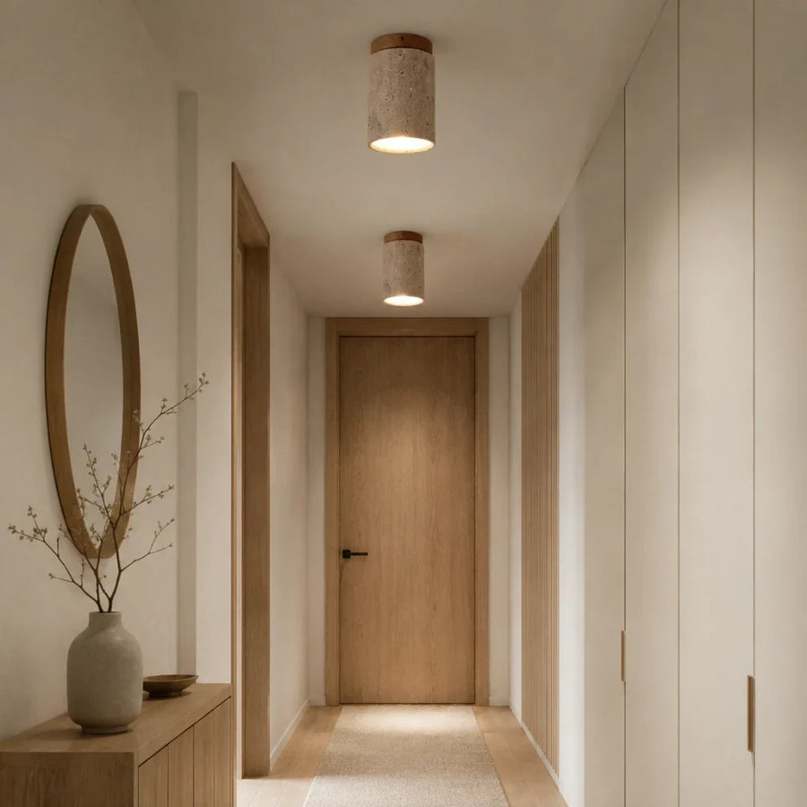 Kara Travertine & Wood Ceiling Light