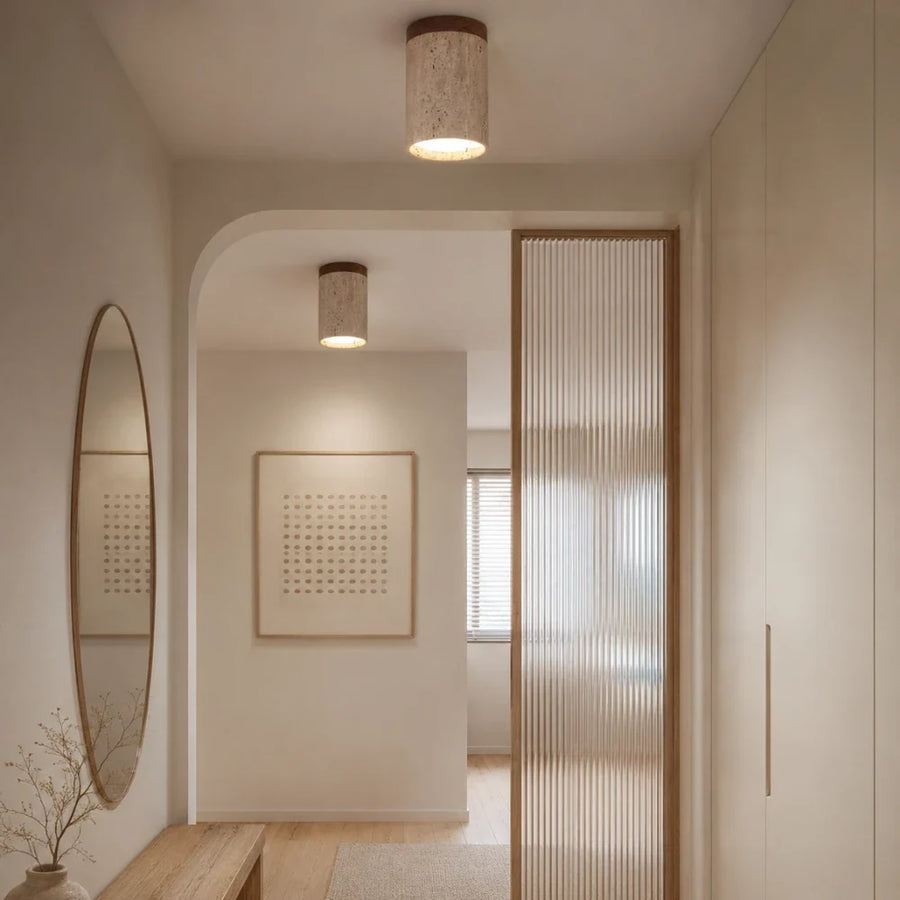 Kara Travertine & Wood Ceiling Light