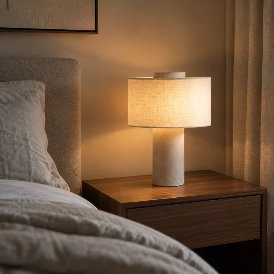 Alba Travertine & Fabric Table Lamp