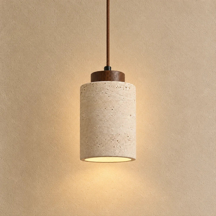 Lumi Travertine & Wood Pendant Light