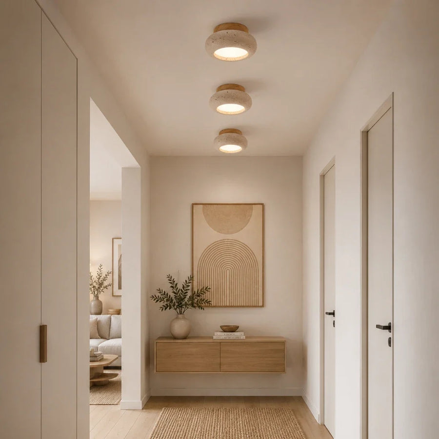 Norden Travertine & Wood Ceiling Light