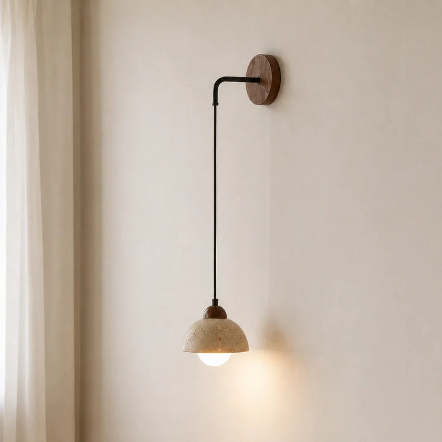 Porva Travertine & Wood Wall Light