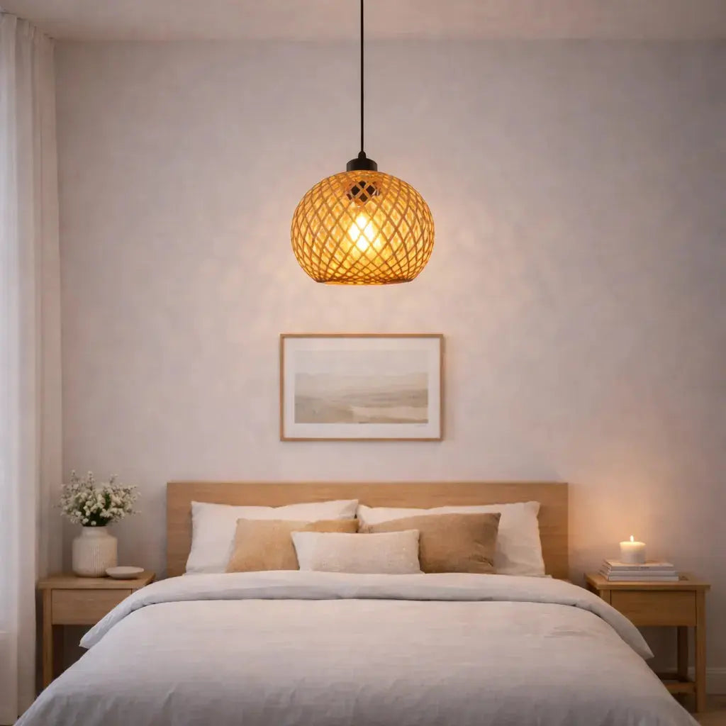 Warm patterned light cast through the weave