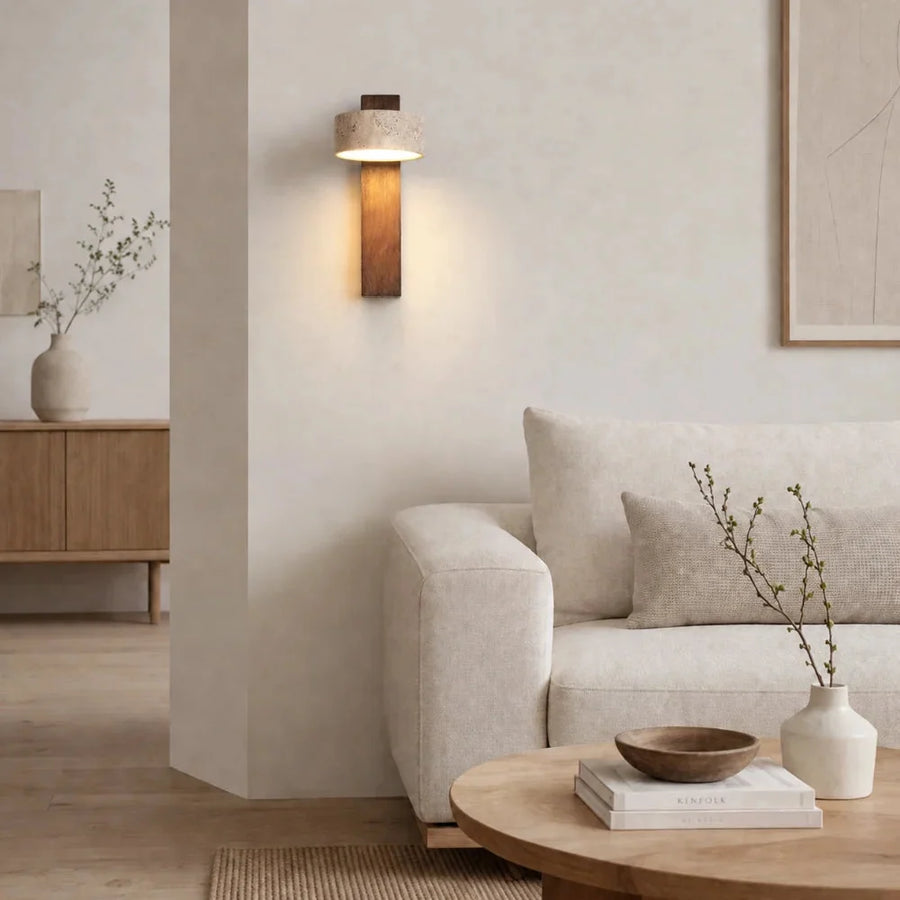 Solberg Travertine & Wood Wall Light