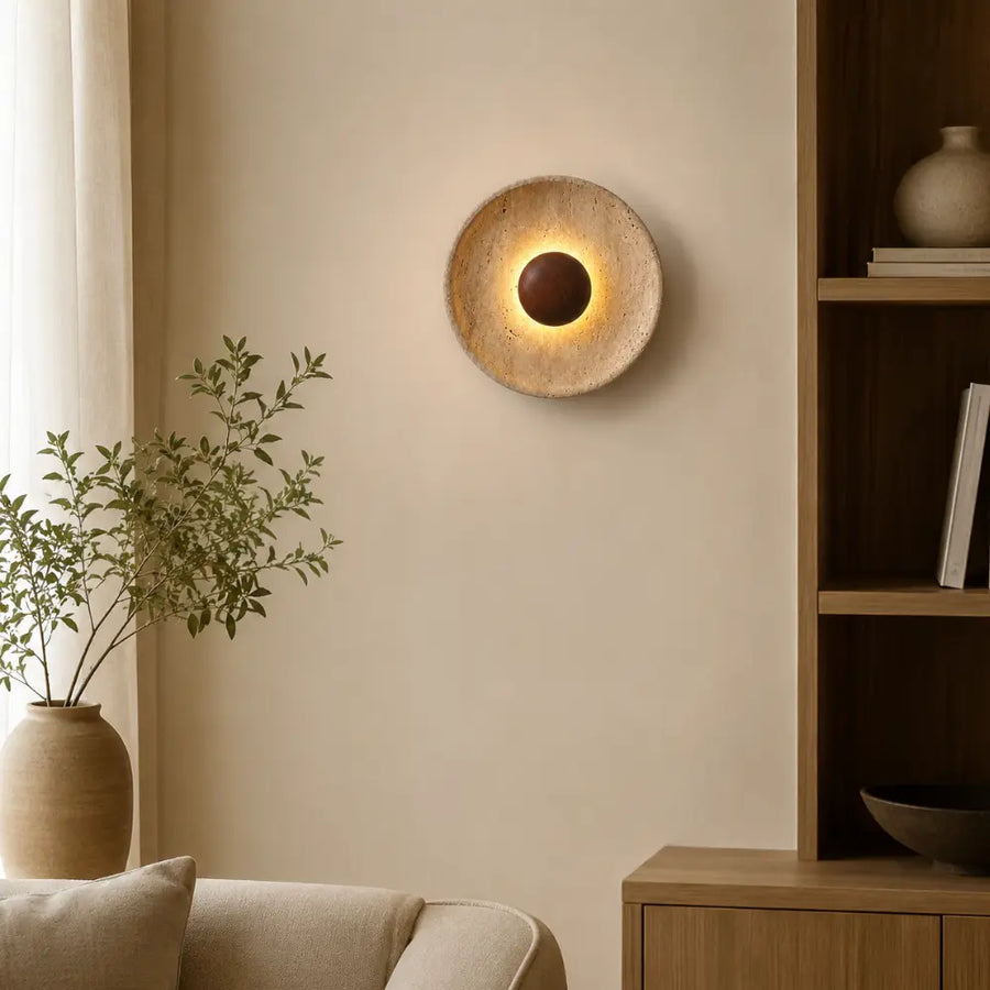 Stona LED Travertine & Wood Wall Light