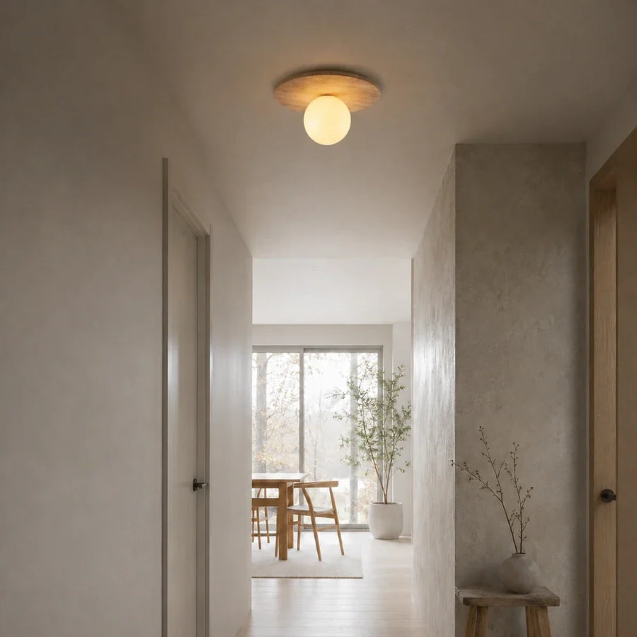 Tärna Travertine & Wood Ceiling Light