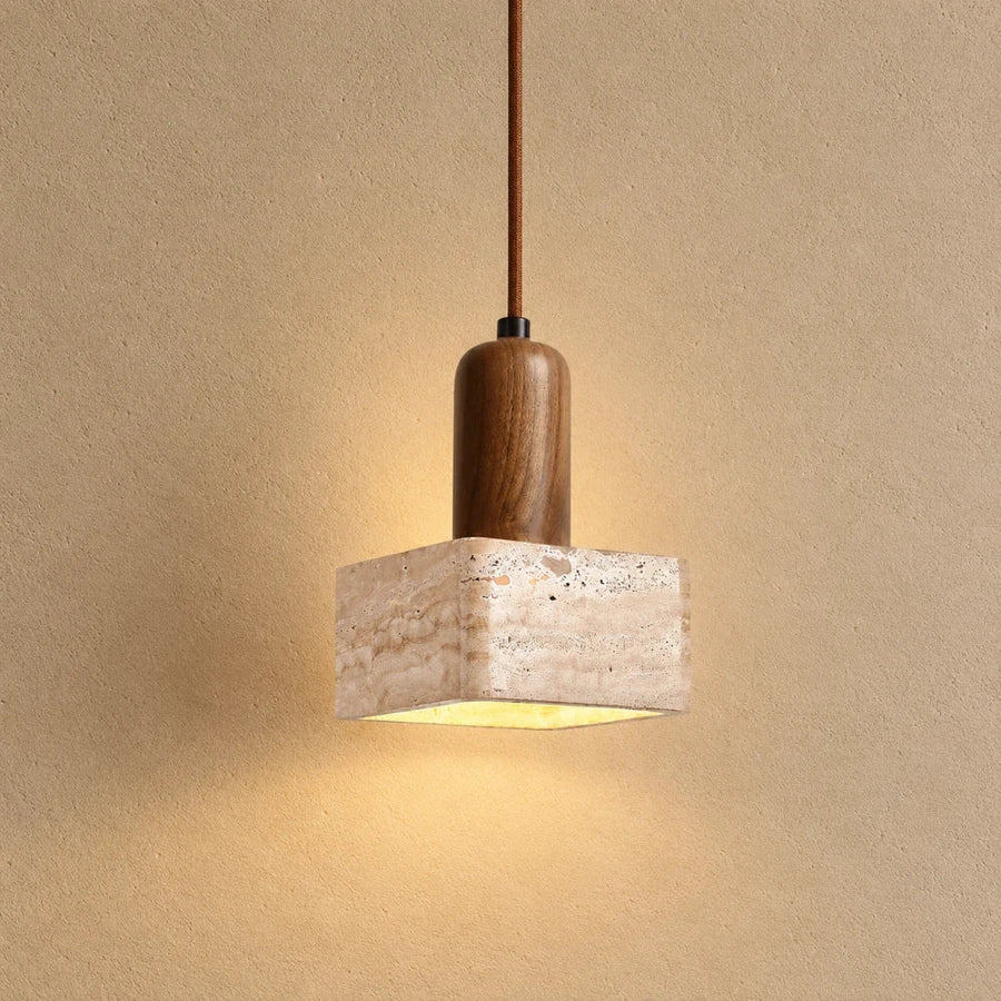 Tyra Travertine & Wood Pendant Light