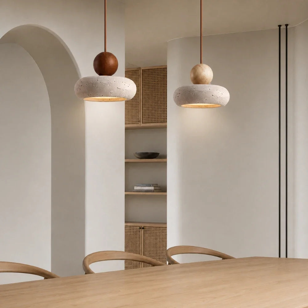 Alva Travertine & Wood Pendant Light