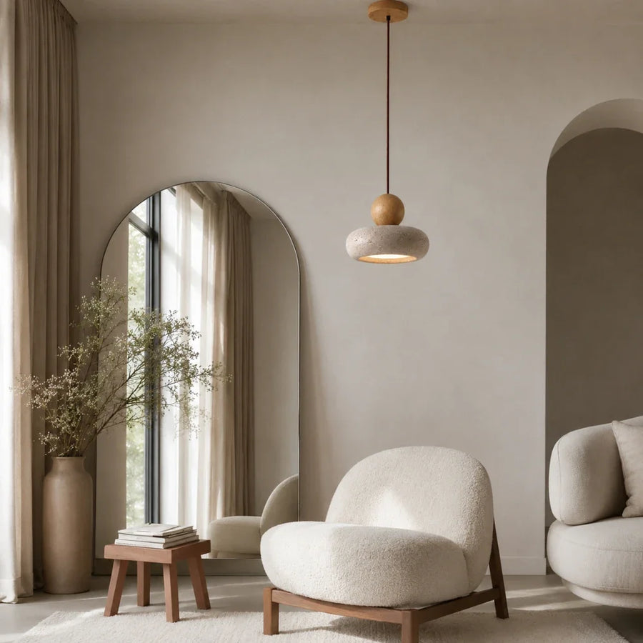 Alva Travertine & Wood Pendant Light