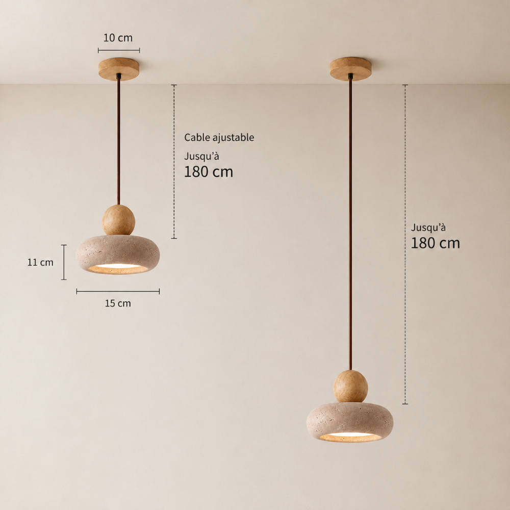 Alva Travertine & Wood Pendant Light