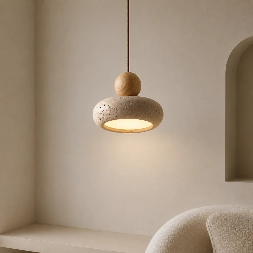 Alva Travertine & Wood Pendant Light