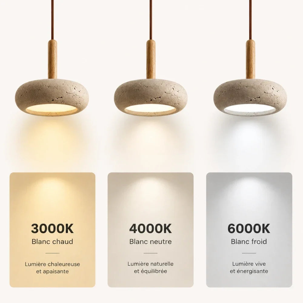 Elys Scandinavian Travertine & Wood Pendant Light