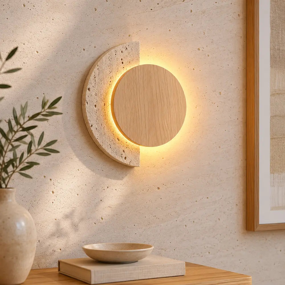 Halla LED Travertine & Wood Wall Light