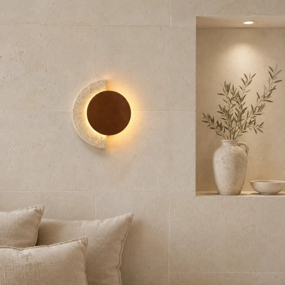 Halla LED Travertine & Wood Wall Light