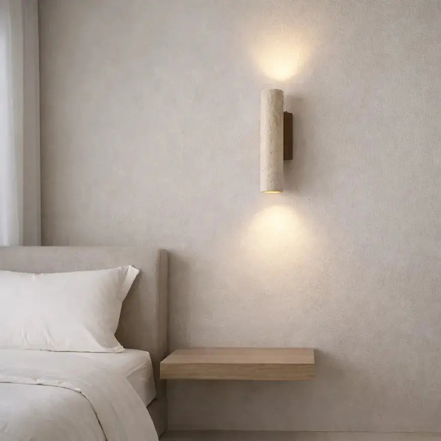 Mysen Travertine & Wood Wall Light