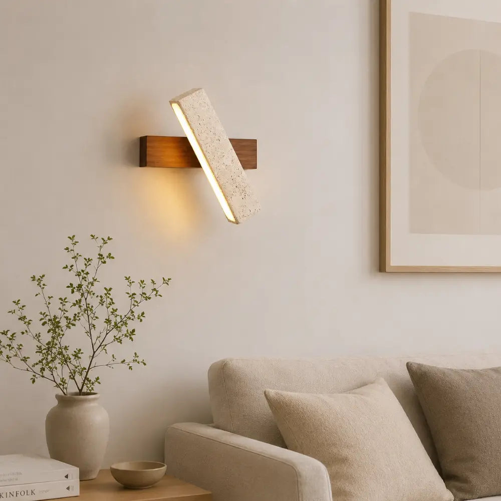 Solveig Travertine & Wood Wall Light