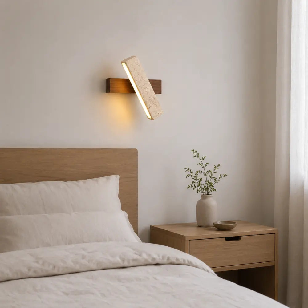Solveig Travertine & Wood Wall Light