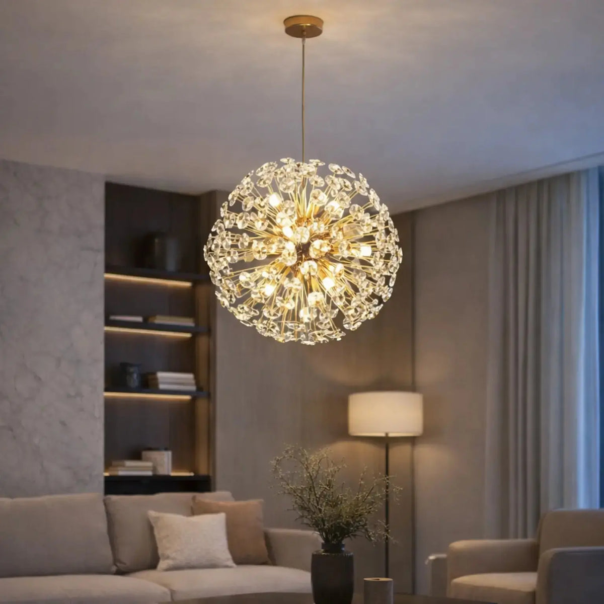 Signe Gold Metal & Crystal Pendant Light