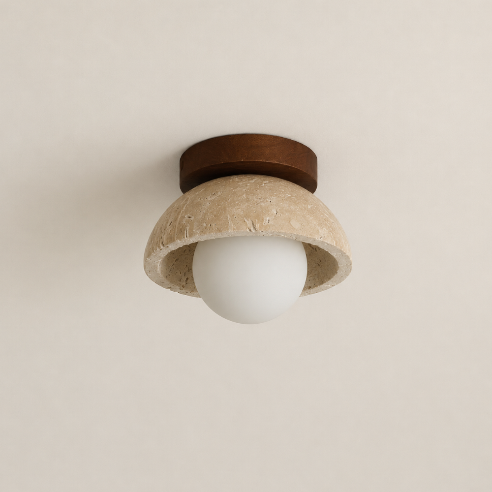 Vare Travertine & Wood Ceiling Light