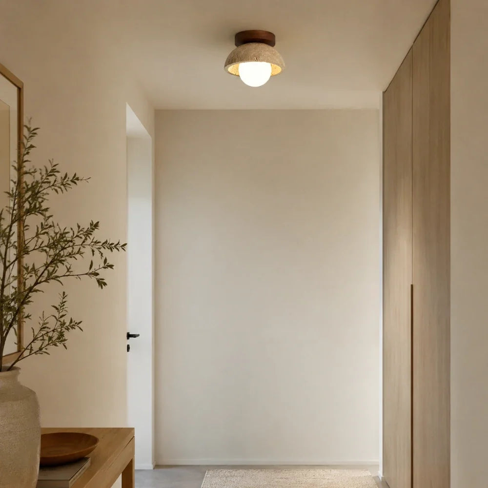 Vare Travertine & Wood Ceiling Light