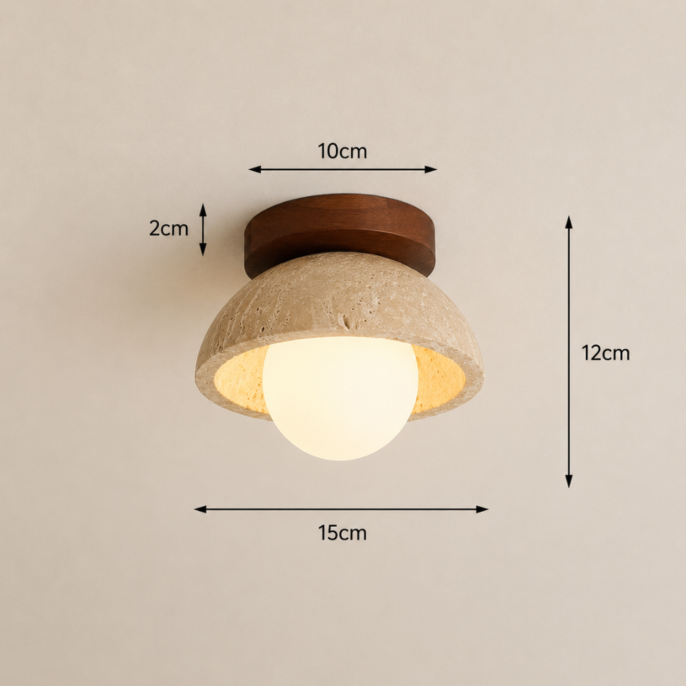 Vare Travertine & Wood Ceiling Light