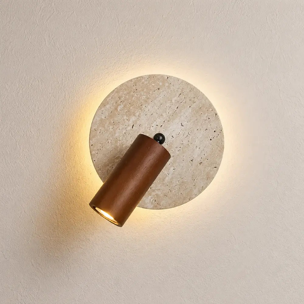 Aksel Travertine & Wood Wall Light