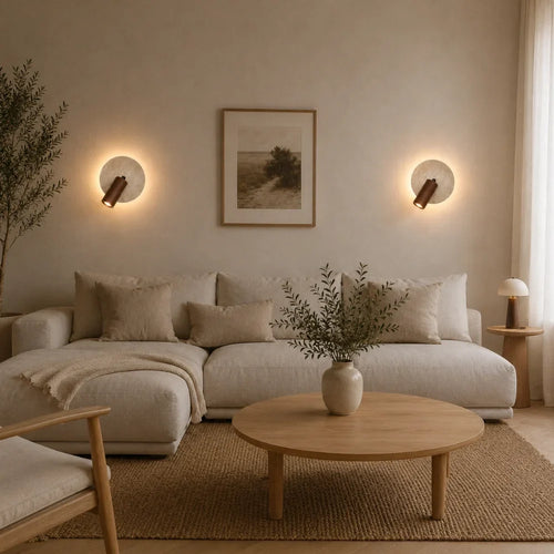Aksel Travertine & Wood Wall Light