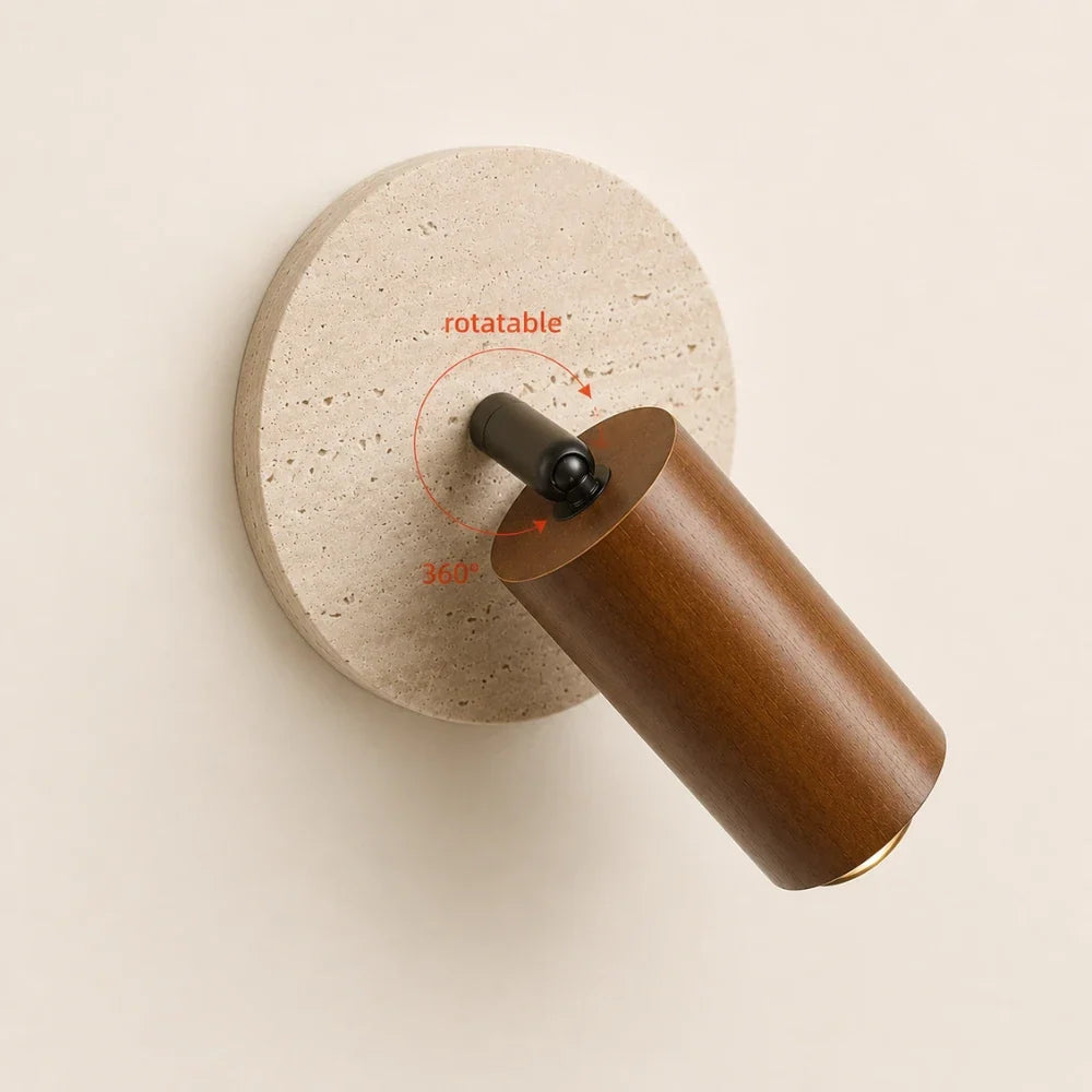 Aksel Travertine & Wood Wall Light