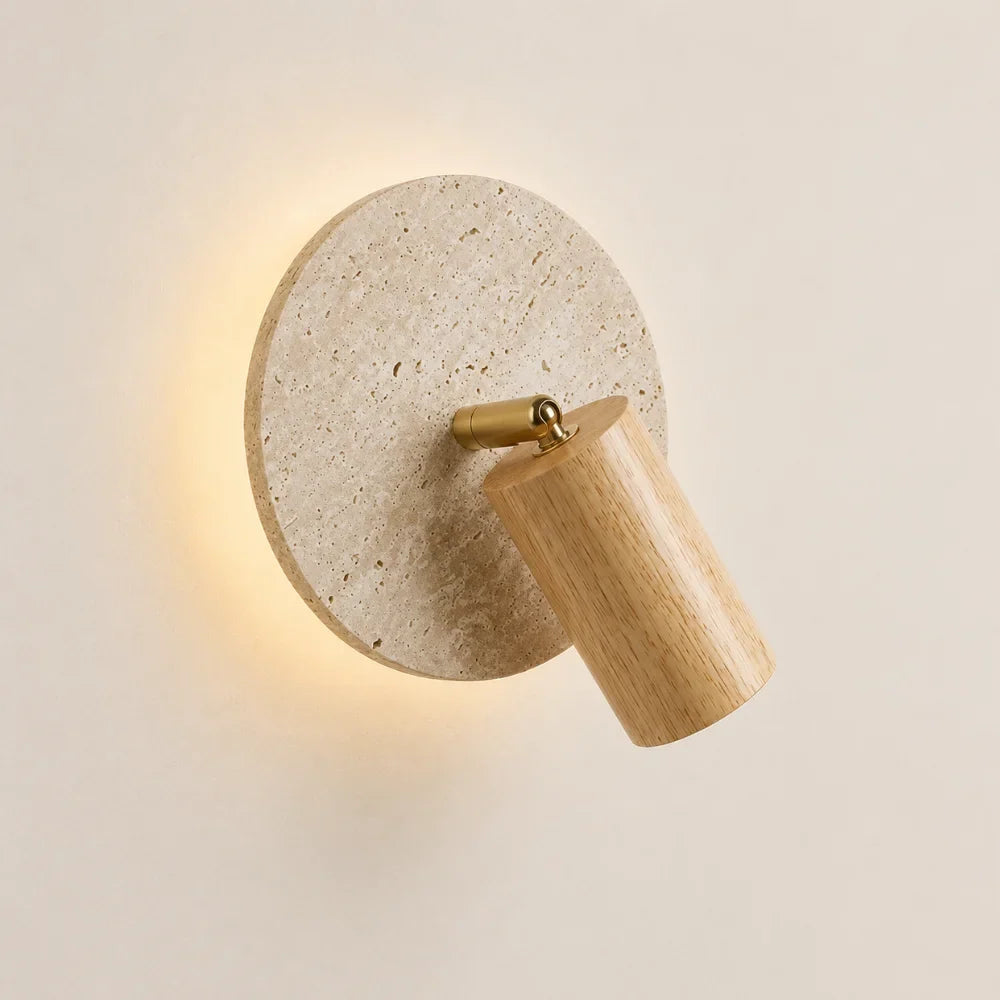Aksel Travertine & Wood Wall Light