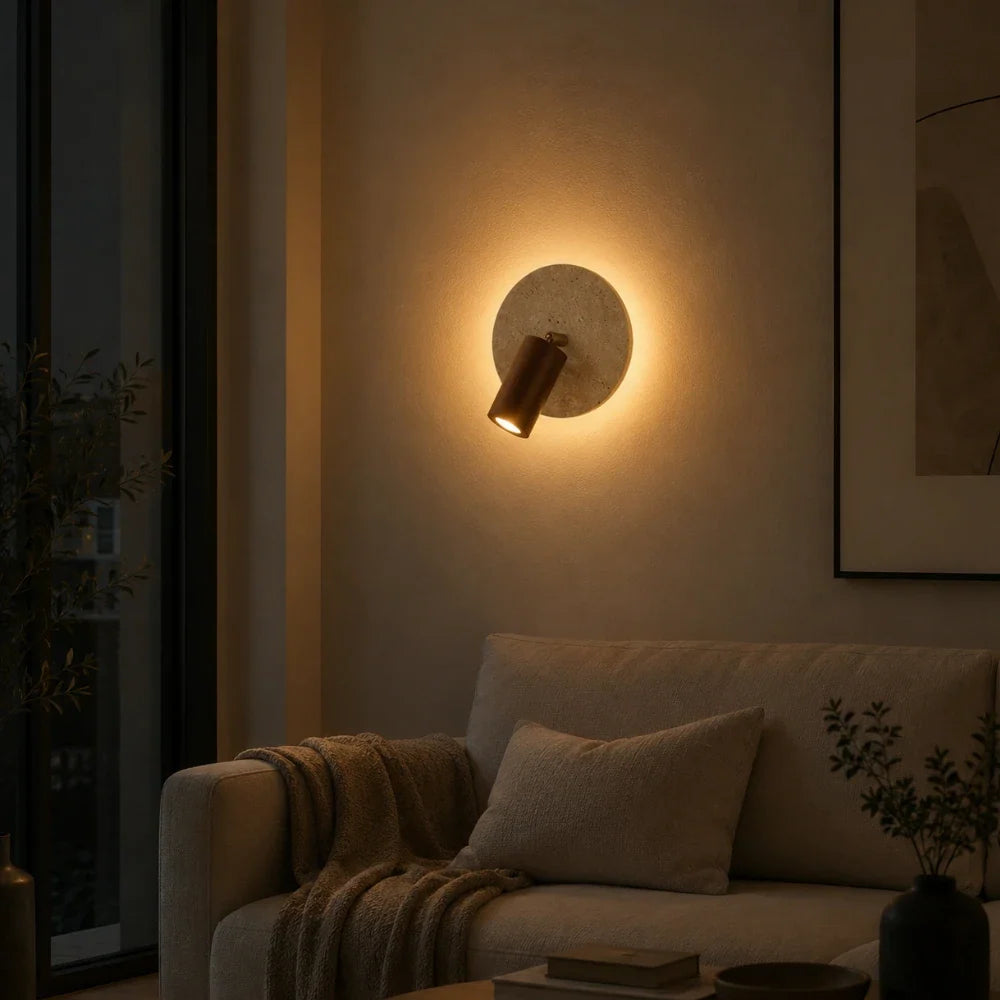 Aksel Travertine & Wood Wall Light