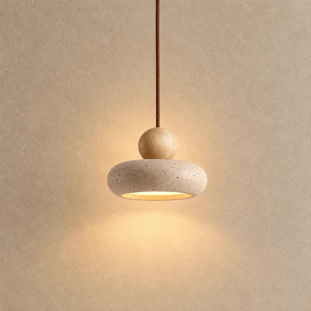 Alva Travertine & Wood Pendant Light