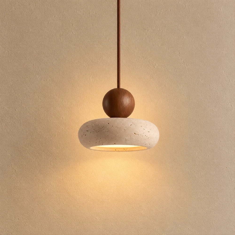 Alva Travertine & Wood Pendant Light