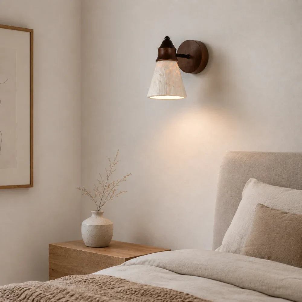 Anja Travertine & Wood Wall Light