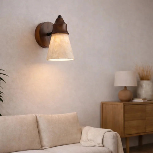 Anja Travertine & Wood Wall Light