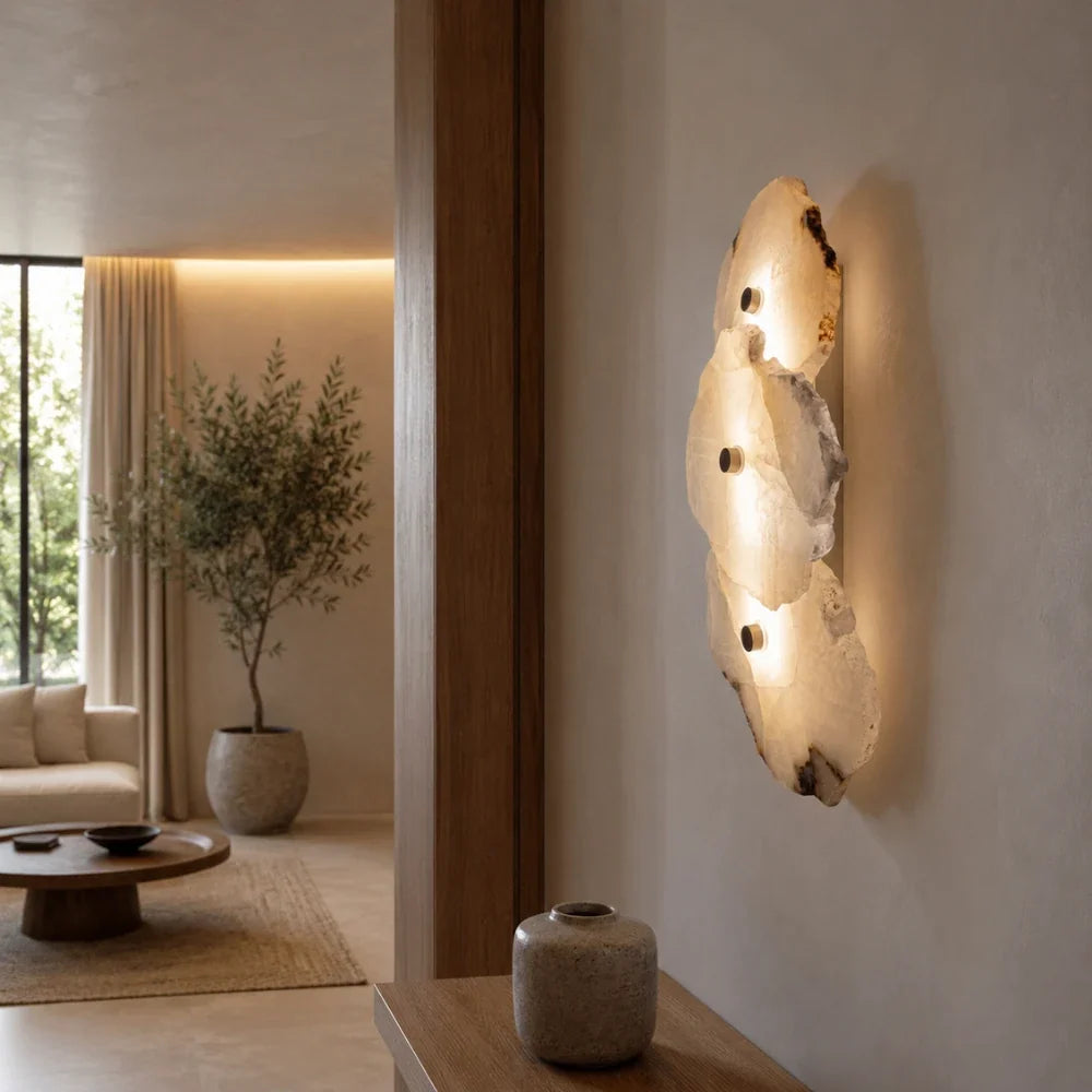 Solvi Alabaster & Brass Wall Light