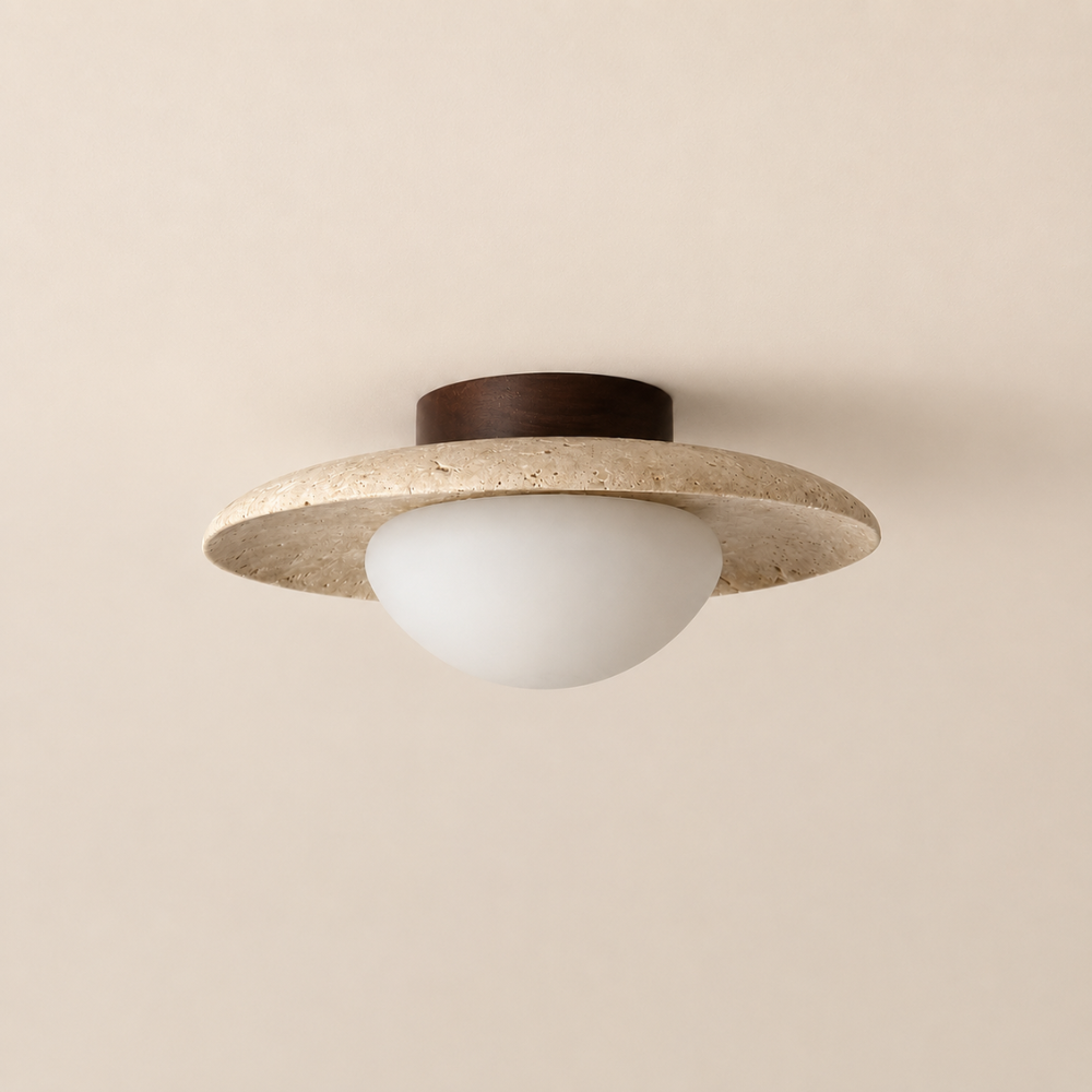 Bryne Travertine & Wood Ceiling Light