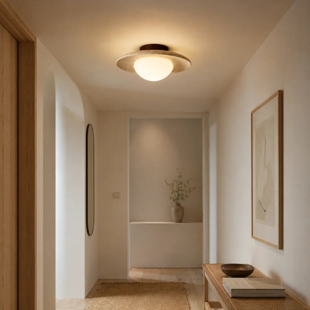Bryne Travertine & Wood Ceiling Light