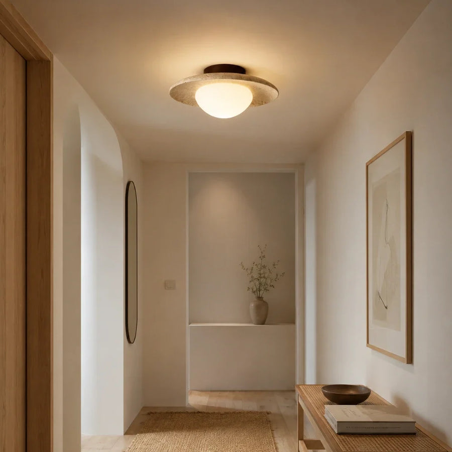 Bryne Travertine & Wood Ceiling Light