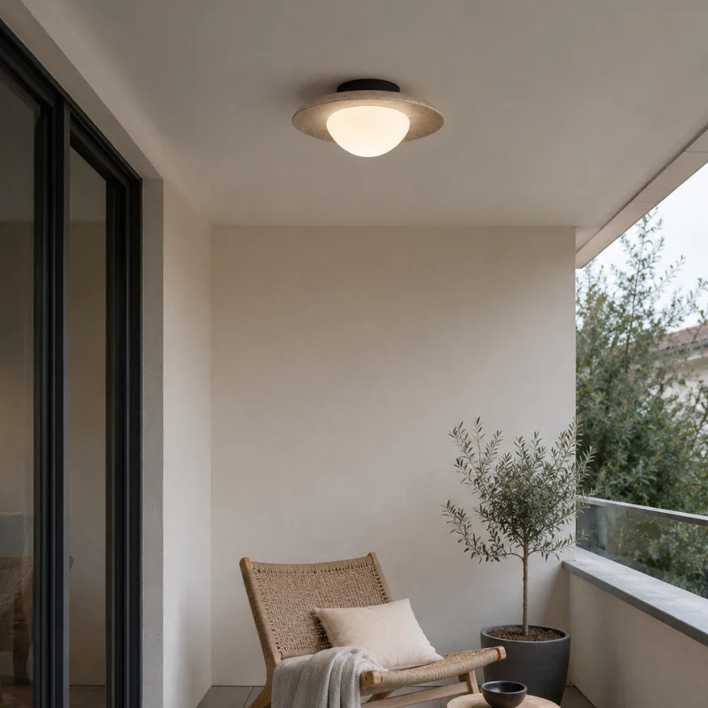 Bryne Travertine & Wood Ceiling Light
