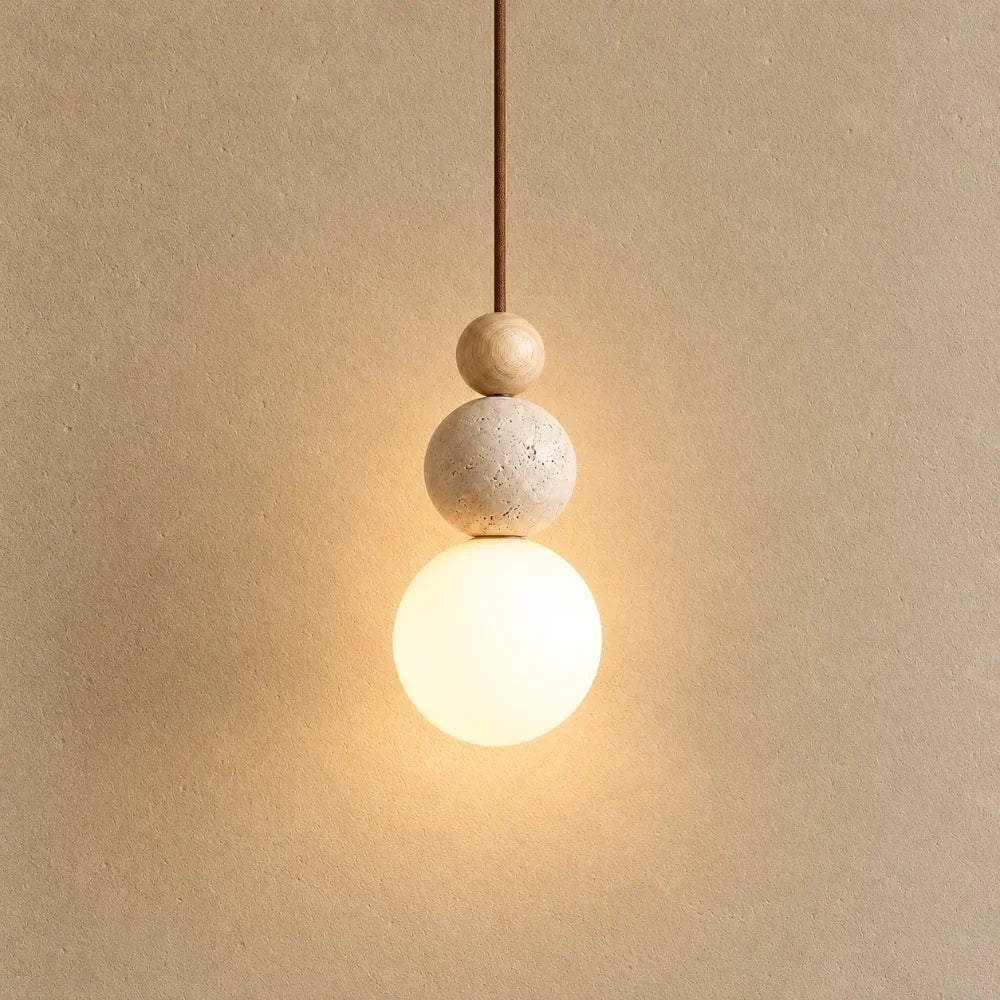 Eiken Travertine & Wood Pendant Light