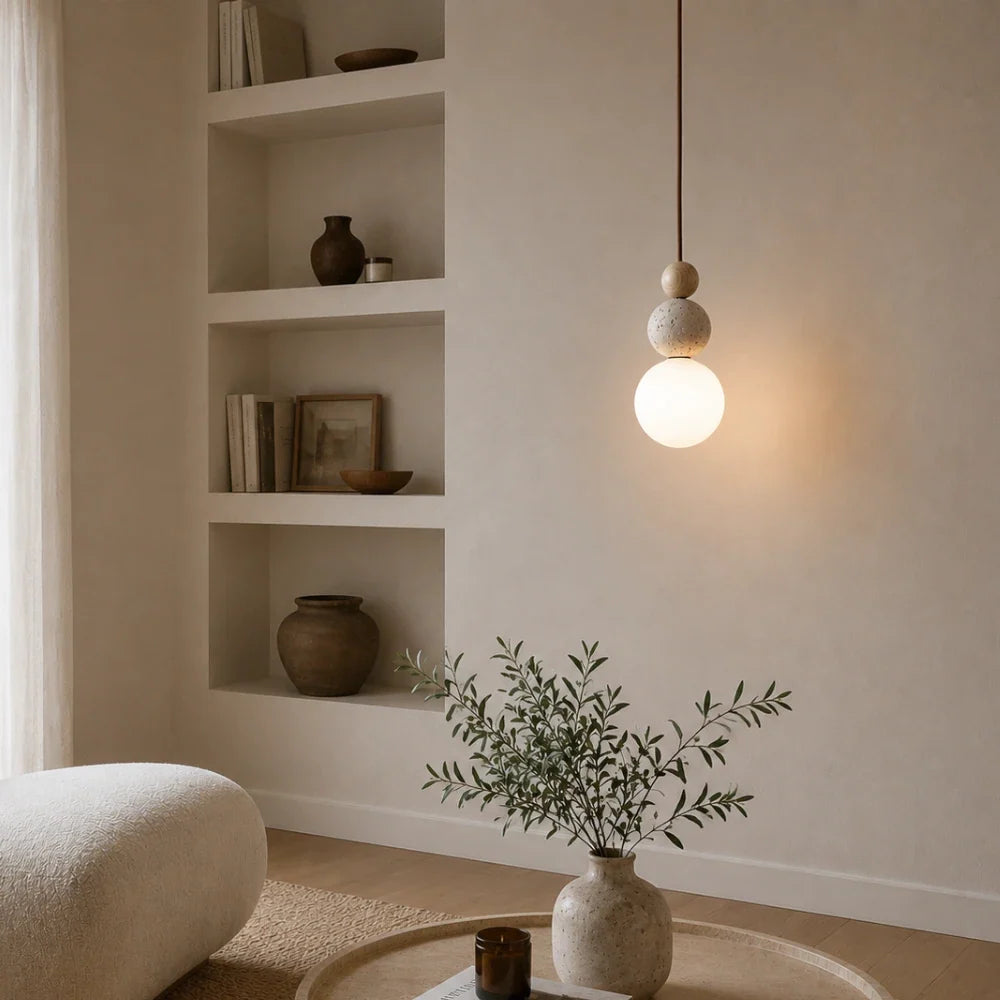 Eiken Travertine & Wood Pendant Light