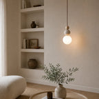 Eiken Travertine & Wood Pendant Light