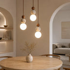 Eiken Travertine & Wood Pendant Light