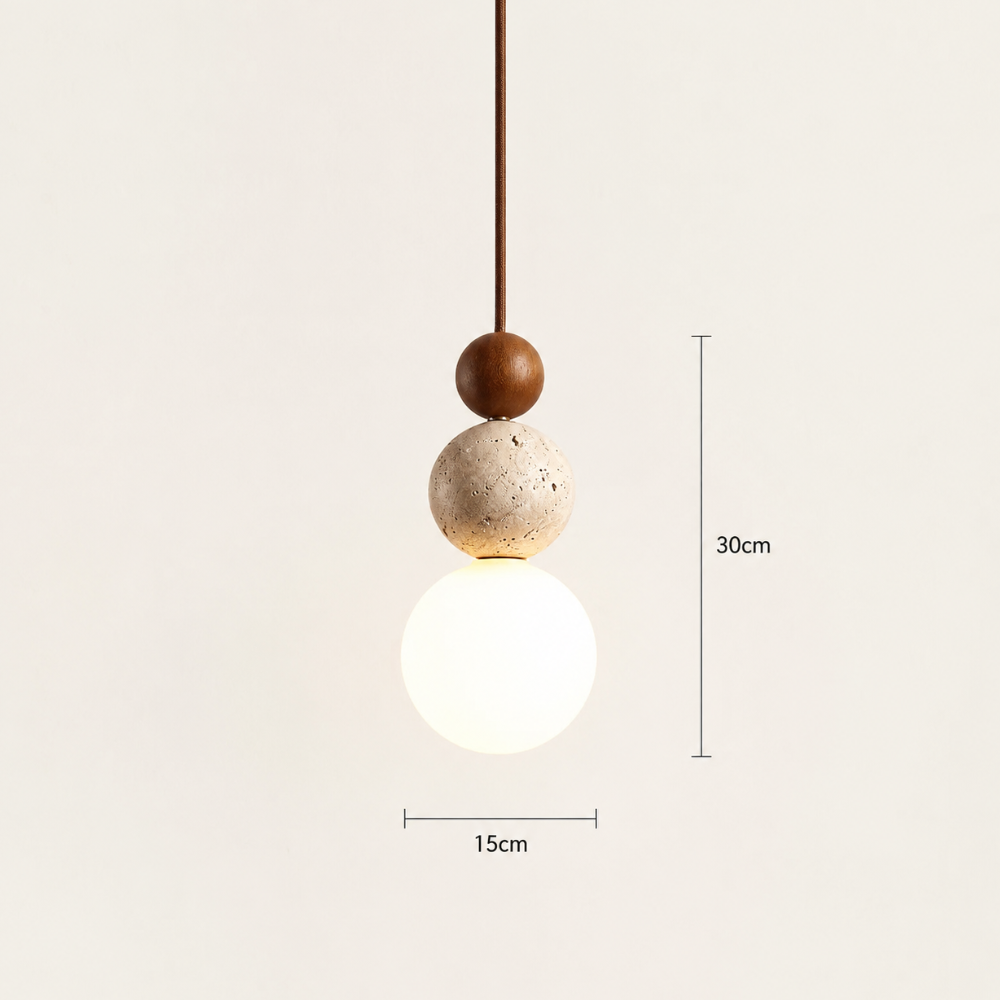 Eiken Travertine & Wood Pendant Light