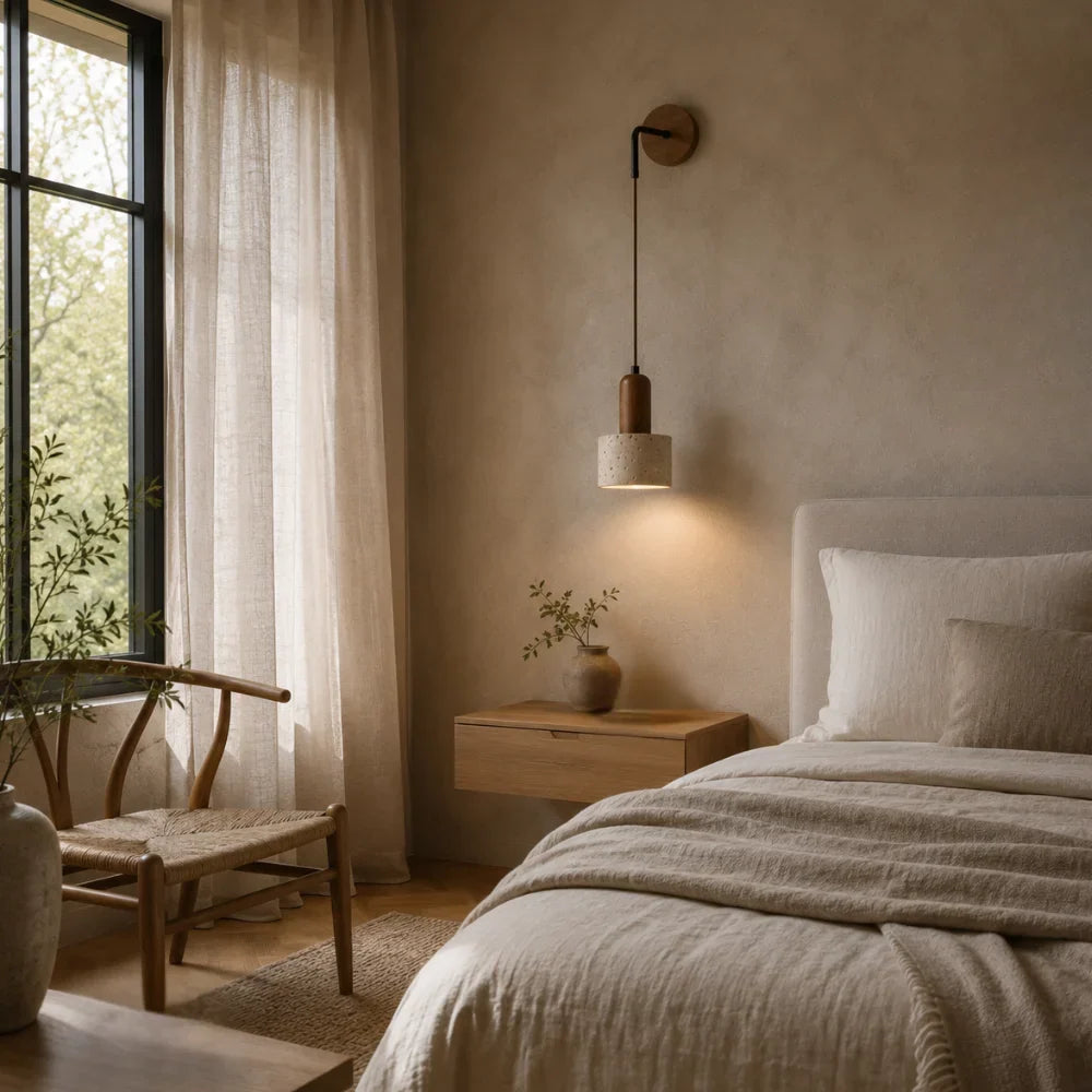 Designed in travertine and wood