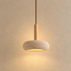 Elys Scandinavian Travertine & Wood Pendant Light