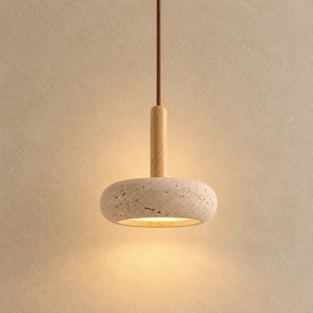 Elys Scandinavian Travertine & Wood Pendant Light
