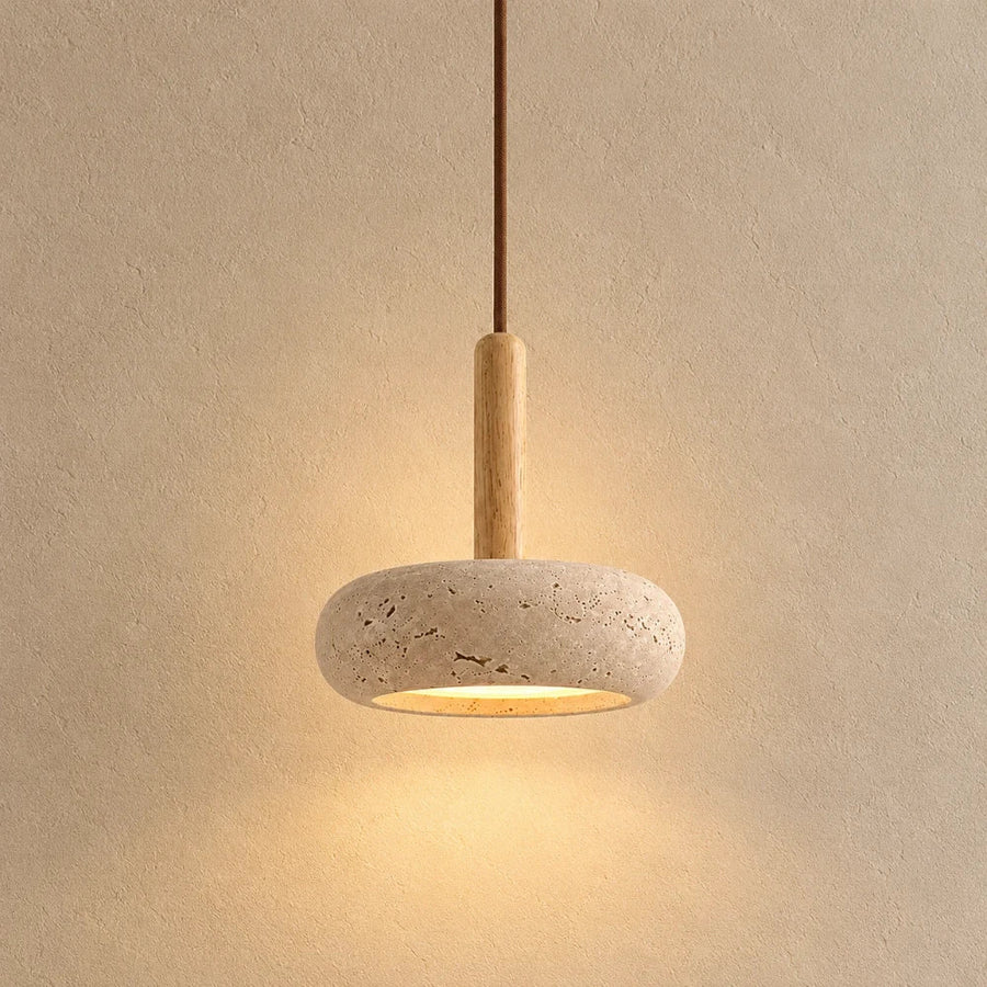 Elys Scandinavian Travertine & Wood Pendant Light